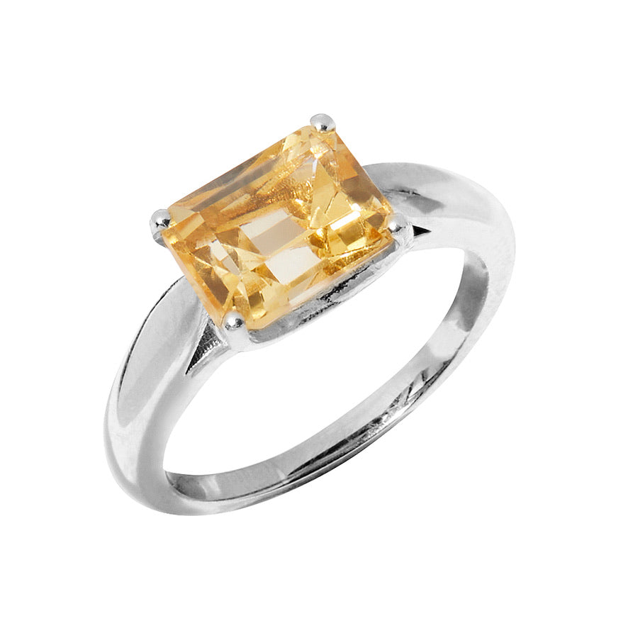 November / Gold Citrine Gemstone Ring - Gold Plated