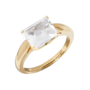 April / Rock Crystal Gemstone Ring - Gold Plated