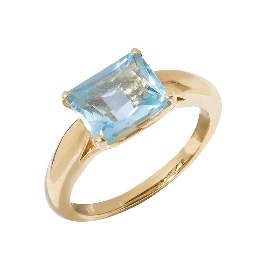 March / Sky Blue Topaz Gemstone Ring - Gold Plated