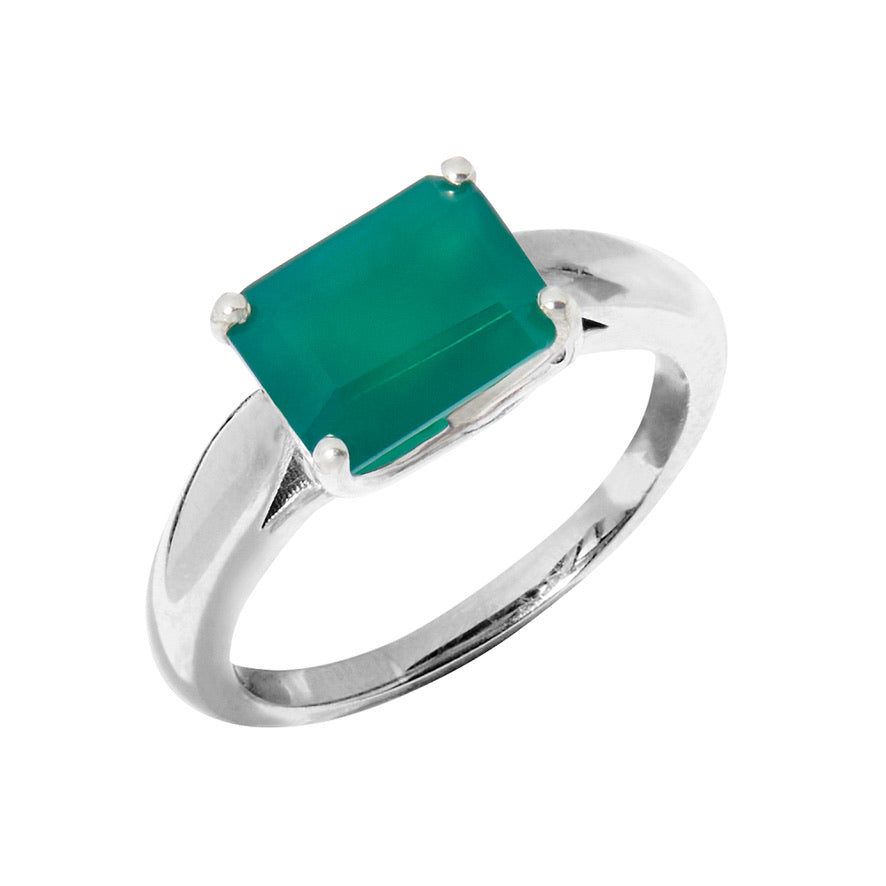 May / Green Agate Gemstone Ring - Sterling Silver
