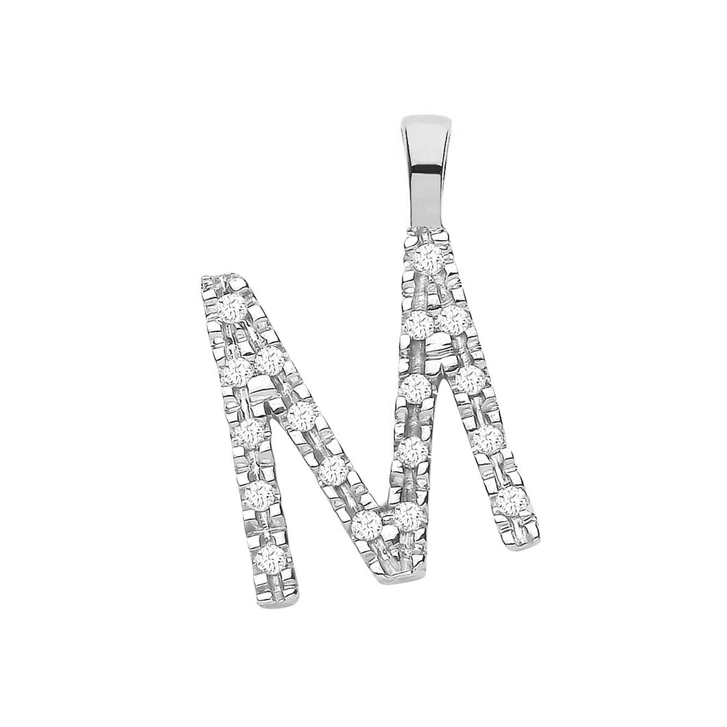 9k White Gold Diamond Initial Pendant (Chain included)