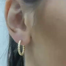 Load and play video in Gallery viewer, 9k GOLD beaded popcorn hoop earrings
