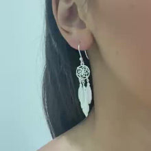 Load and play video in Gallery viewer, SILVER dream catcher feather earrings
