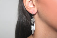 Load image into Gallery viewer, SILVER dream catcher feather earrings

