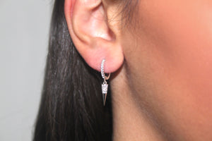 SILVER pin drop huggie earrings