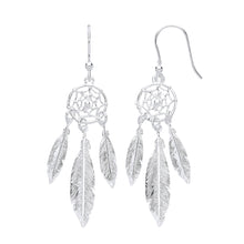 Load image into Gallery viewer, SILVER dream catcher feather earrings

